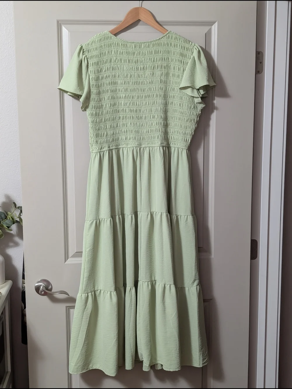 Light MintGreen Smocked Tiered Midi Dress - Picture 2 of 4